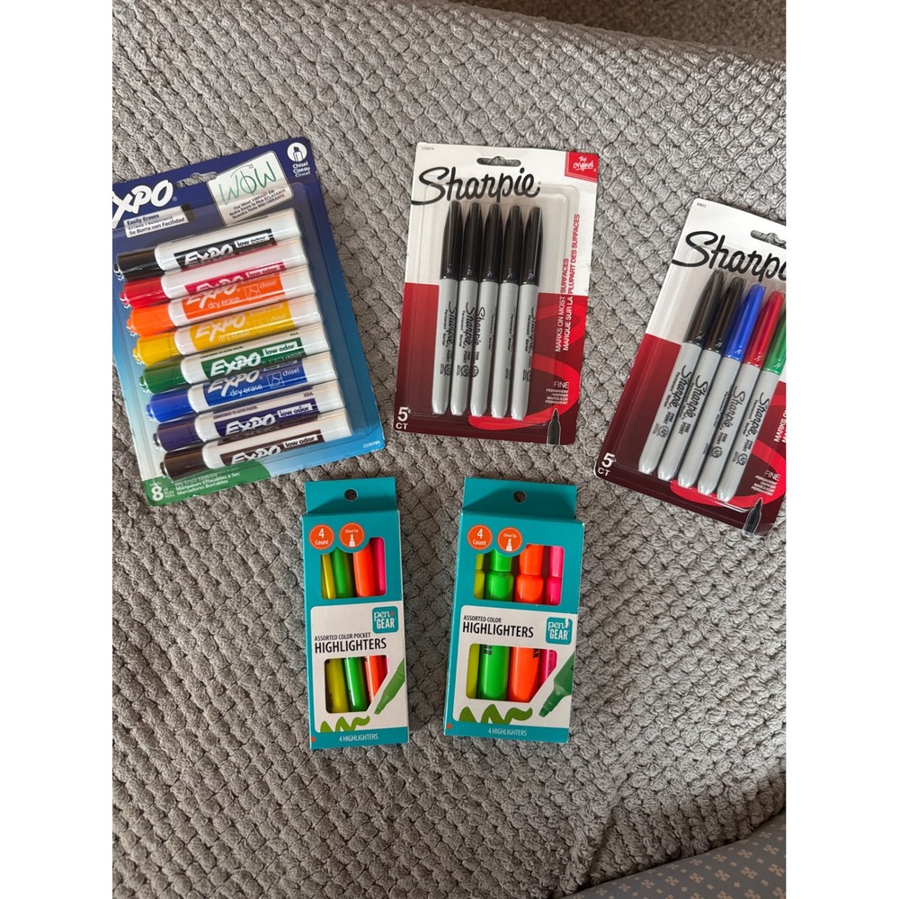 Sharpie Permanent Markers Expo Dry Erase and Pen+Gear Highlighter Bundle 5 Pack